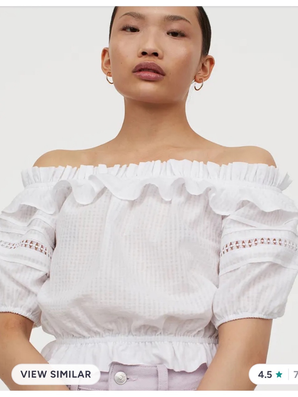 Divided by H&M White Off-the-Shoulder Ruffle Cotton Top - Picture 1 of 6